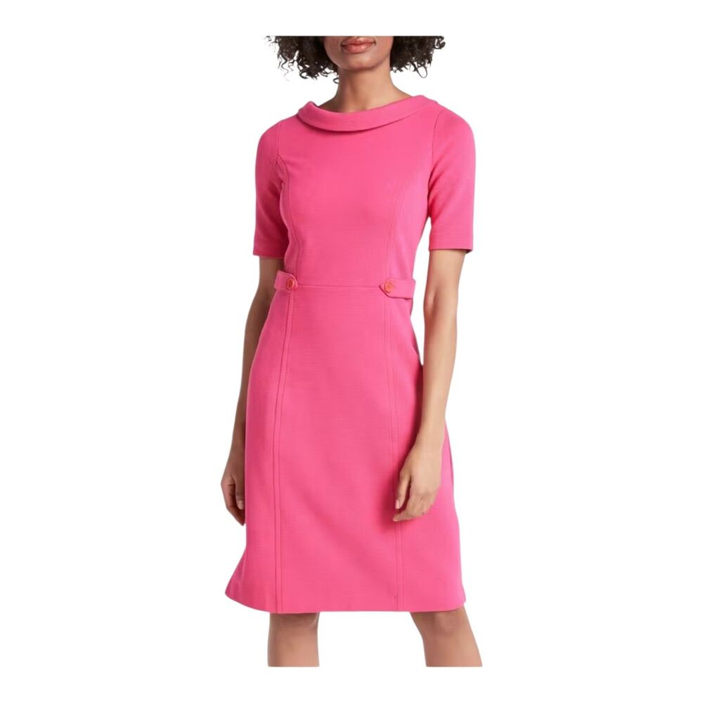 Boden Betty Ottoman Ribbed Knit Dress 6L Pink Shift Retro Mod Jackie O Preppy